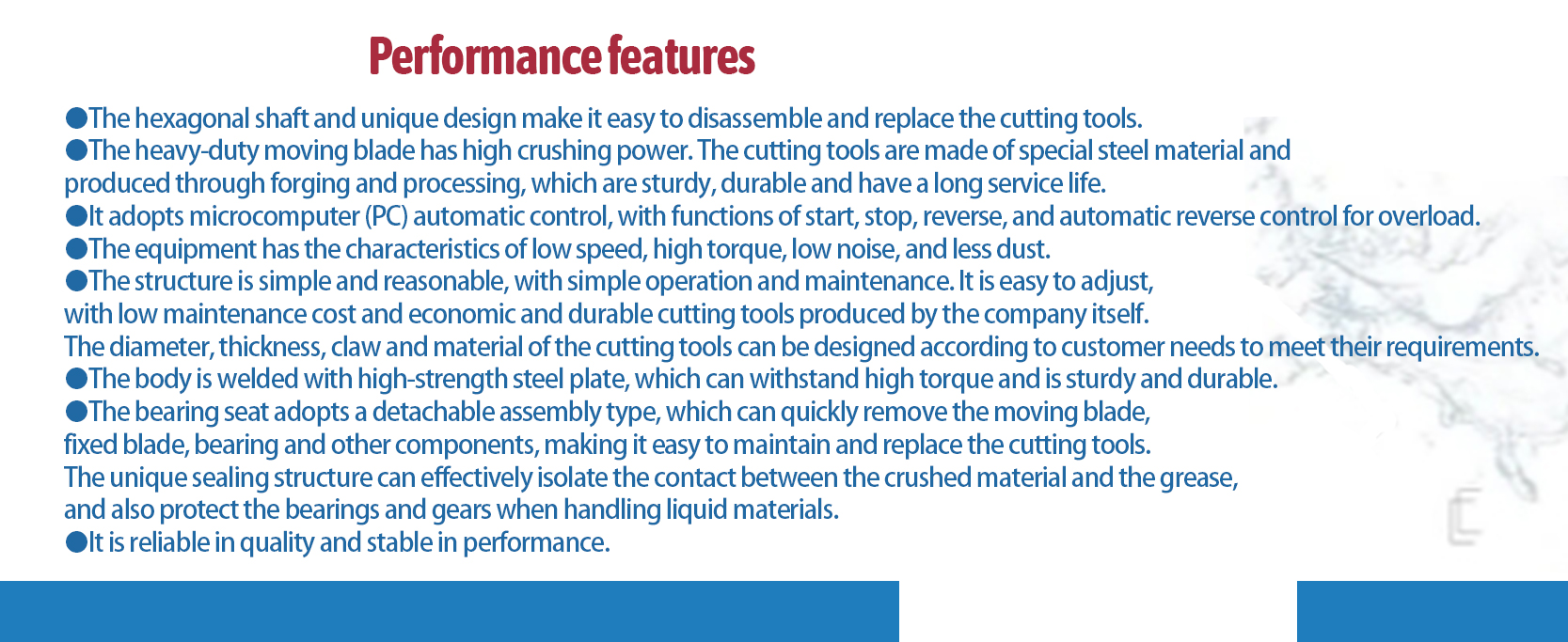 Double shaft shredder performance features